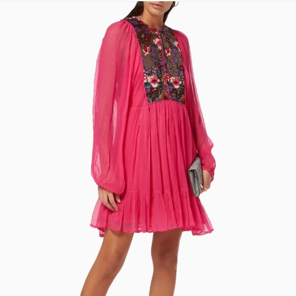 Misa Los Angeles Zahia Pink Sequin Chiffon Long Sleeve Dress - Picture 3 of 6